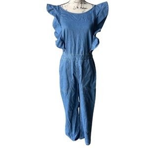 Denim Backless Ruffle Romper/Overalls